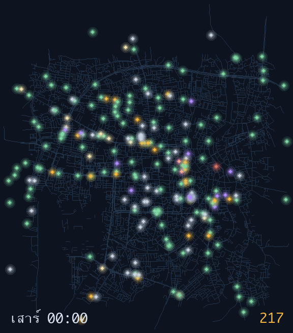 แผนที่โคมไฟของเมืองเชียงใหม่ ขยับทีละครึ่งชั่วโมงครบ 24 ชั่วโมง